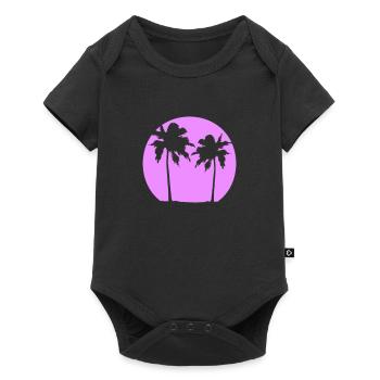 Deux Palmiers Île Soleil Coucher De Soleil Rond Rose - Body à manches courtes Premium Bébé - noir - Devant