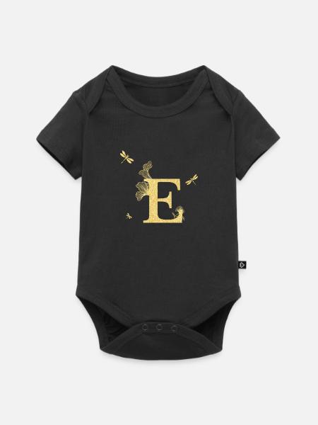 Buchstabe e goldene Glitzerlibelle - Geschenkidee - Baby Premium Kurzarmbody - Schwarz