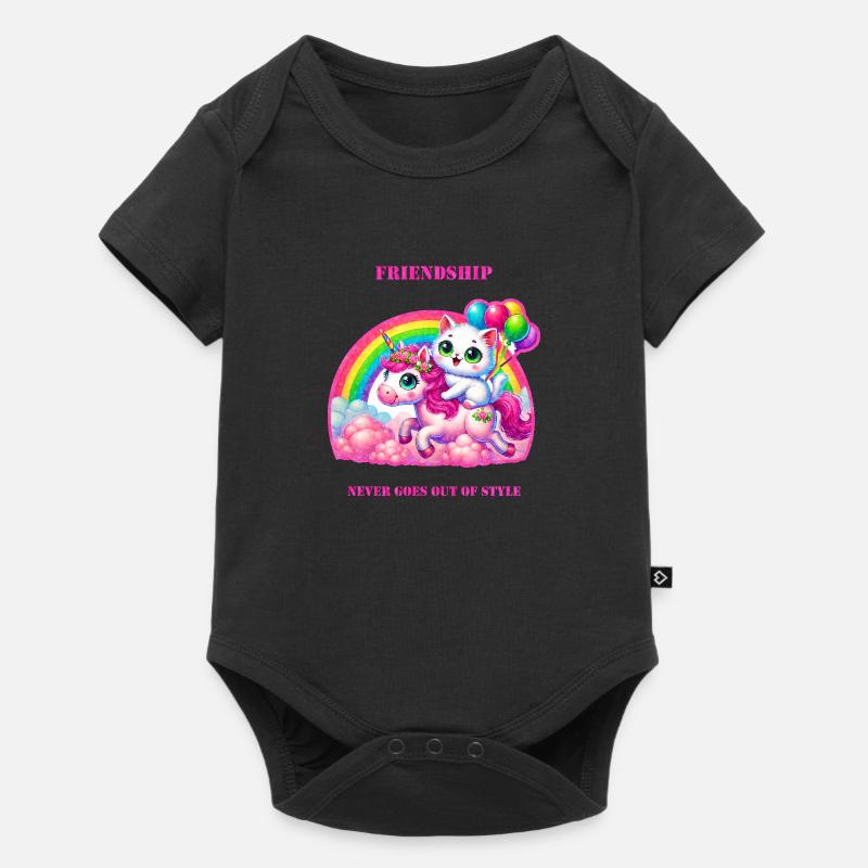 Katze trifft Einhorn - Baby Premium Kurzarmbody - Schwarz