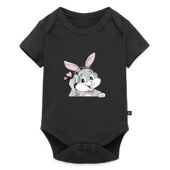 Smiling bunny listen to music in headphones - Baby Premium short-sleeve bodysuit - black - Front
