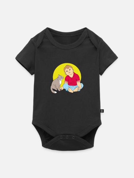 Junge spricht mit Katze - Baby Premium Kurzarmbody - Schwarz