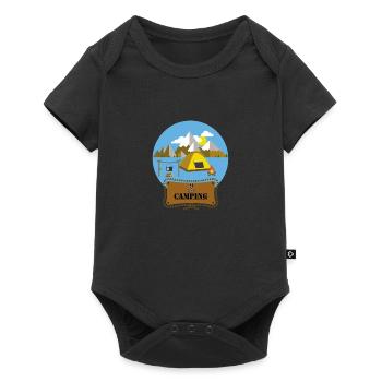 Flat Design Outdoor Camping Campfire Tent Mountains - Baby Premium short-sleeve bodysuit - black - Front