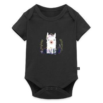 Lama in flowers - Baby Premium short-sleeve bodysuit - black - Front