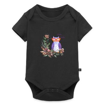 Eule mit Blumem - Baby Premium Kurzarmbody - Schwarz - Vorne