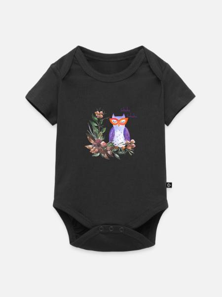 Eule mit Blumem - Baby Premium Kurzarmbody - Schwarz