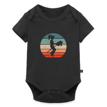 Hobby Horsing Mädchen reitet auf Steckenpferd - Baby Premium Kurzarmbody - Schwarz - Vorne