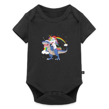 Weihnachtsmann Einhorn reitet Dinosaurier Trex Weihnachten - Baby Premium Kurzarmbody - Schwarz - Vorne
