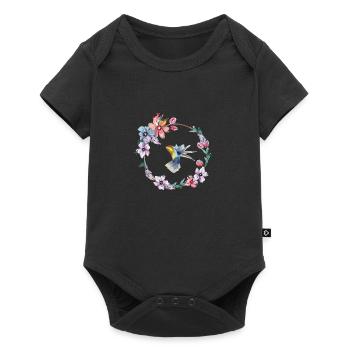 Kolibri Blumenkranz - Baby Premium Kurzarmbody - Schwarz - Vorne