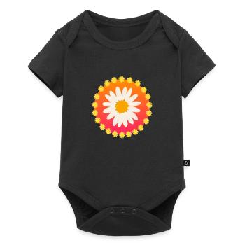 Flower Power 60er 70er Jahre Daisy - Baby Premium Kurzarmbody - Schwarz - Vorne
