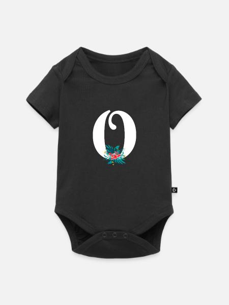 Buchstabe O Blüte - Baby Premium Kurzarmbody - Schwarz