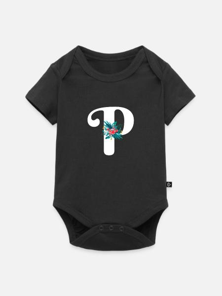 Buchstabe P blumig - Baby Premium Kurzarmbody - Schwarz
