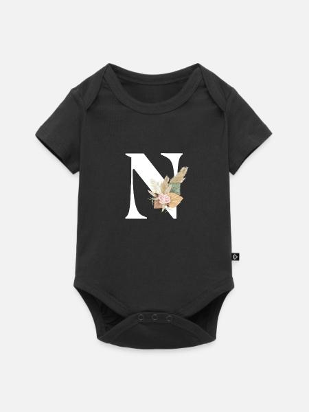 Buchstabe N Blumen - Baby Premium Kurzarmbody - Schwarz