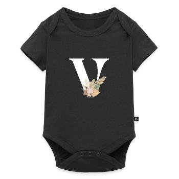 lettre V fleuris - Body à manches courtes Premium Bébé - noir - Devant