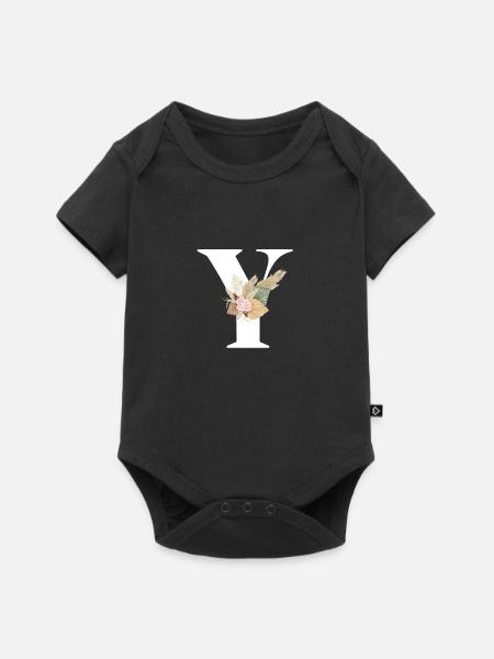 lettre Y fleuris - Body à manches courtes Premium Bébé - noir