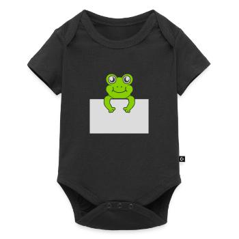 Text präsentieren Comic Frosch - Baby Premium Kurzarmbody - Schwarz - Vorne