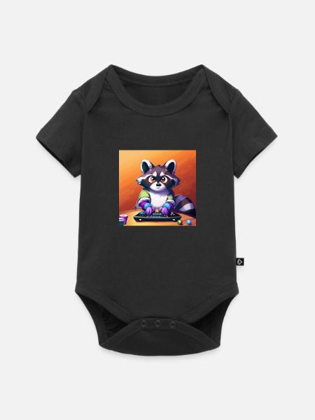racoon playing computer games - Baby Premium Kurzarmbody - Schwarz