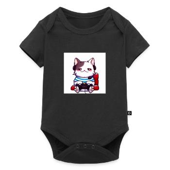 Kaweii cat playing computer games digital art - Baby Premium Kurzarmbody - Schwarz - Vorne