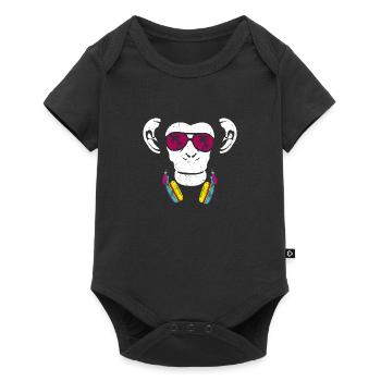 Monkey Cooler Affe DJ Kopfhörer Ausgehen Spaß Part - Baby Premium Kurzarmbody - Schwarz - Vorne