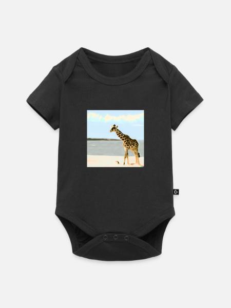 Giraffe am Strand - Baby Premium Kurzarmbody - Schwarz