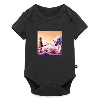 Warrior girl walking next to a polar bear - Baby Premium short-sleeve bodysuit - black - Front