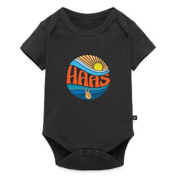 Haas Hemd Vintage Sonnenuntergang Haas Groovy Tie Dye - Baby Premium Kurzarmbody - Schwarz - Vorne