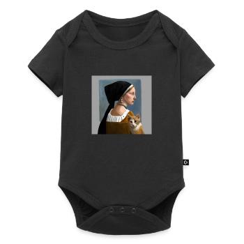 Cat with lady in paintings in Johannes Vermeer style - Baby Premium short-sleeve bodysuit - black - Front