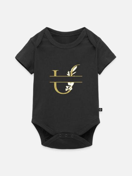 Personalisierter Blumengoldbuchstabe U - Baby Premium Kurzarmbody - Schwarz