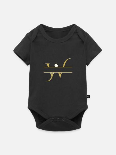 Personalisierter Blumengoldbuchstabe W - Baby Premium Kurzarmbody - Schwarz