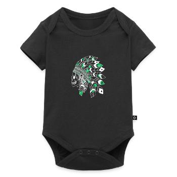 skull with white and green Indian headdress - Baby Premium short-sleeve bodysuit - black - Front