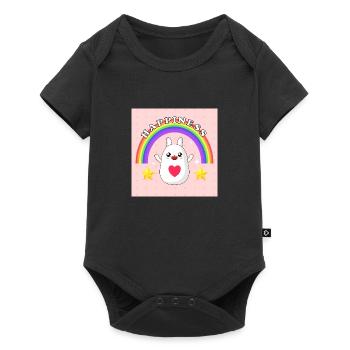 Happiness Hase mit Regenbogen - Baby Premium Kurzarmbody - Schwarz - Vorne