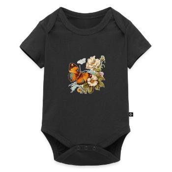 Vintage Flower Butterfly Ur-Tshirt - Baby Premium Kurzarmbody - Schwarz - Vorne