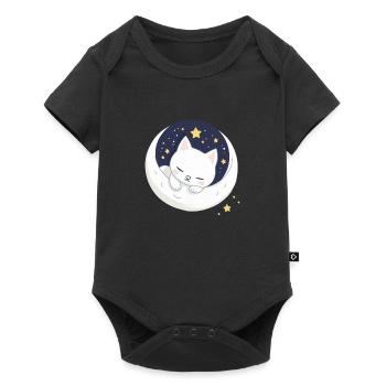 niedliche katze auf dem Mond - Baby Premium Kurzarmbody - Schwarz - Vorne