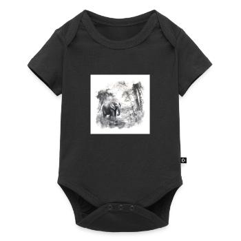 Aquarellzeichnung Elefant im Wald - Baby Premium Kurzarmbody - Schwarz - Vorne