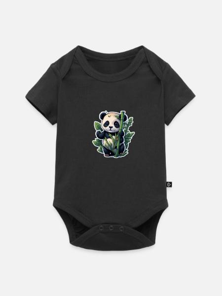 Cute Panda with Bamboo - Baby Premium Kurzarmbody - Schwarz