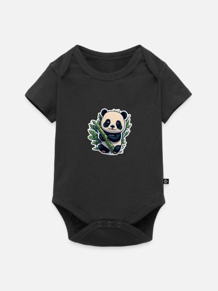 Cute Panda with Bamboo - Baby Premium Kurzarmbody - Schwarz