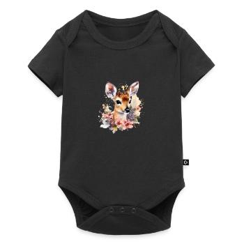 Blumenreh - Baby Premium Kurzarmbody - Schwarz - Vorne