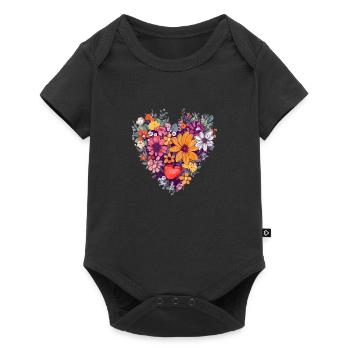 Herz aus Blumen - Baby Premium Kurzarmbody - Schwarz - Vorne