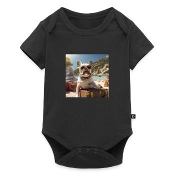 Französische Bulldogge mit Sonnenbrille am Strand - Baby Premium Kurzarmbody - Schwarz - Vorne
