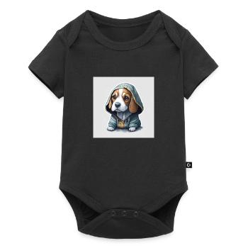 Beagle im Hoodie - Baby Premium Kurzarmbody - Schwarz - Vorne