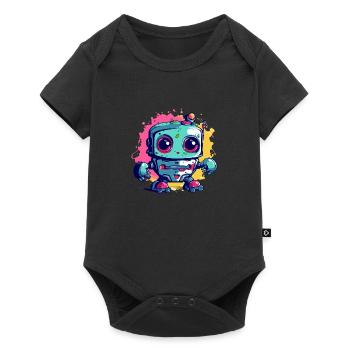 Blockieren Sie den kawaiianischen Roboter - Baby Premium Kurzarmbody - Schwarz - Vorne