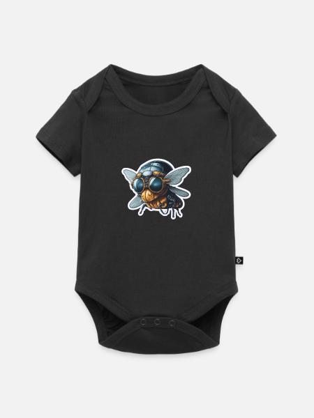 Lustig Fliege mit Pilotenbrille - Baby Premium Kurzarmbody - Schwarz
