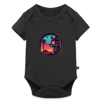 Synthwave dog sunset - Baby Premium Kurzarmbody - Schwarz - Vorne