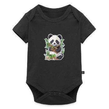 L’ours panda mange du bambou - Body à manches courtes Premium Bébé - noir - Devant