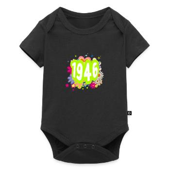 Year 1946 anniversary Floral Groovy - Baby Premium short-sleeve bodysuit - black - Front