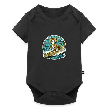 Cute cat, little kitty surfing in summer - Baby Premium short-sleeve bodysuit - black - Front