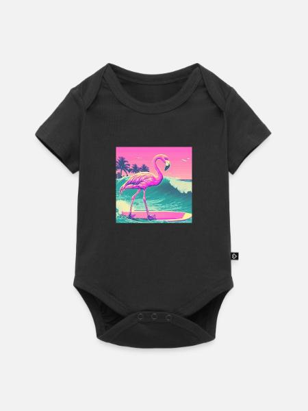 Surfen Flamingo Miami - Baby Premium Kurzarmbody - Schwarz