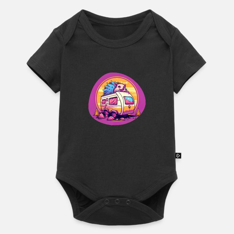 Hérisson sur caravane camping - Body à manches courtes Premium Bébé - noir