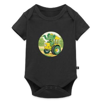 Elefant auf Traktor - Baby Premium Kurzarmbody - Schwarz - Vorne