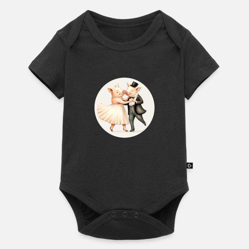 Deux cochons dansent - Body à manches courtes Premium Bébé - noir
