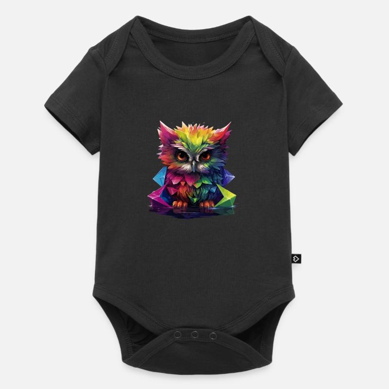 Regenbogen-Eule - Baby Premium Kurzarmbody - Schwarz